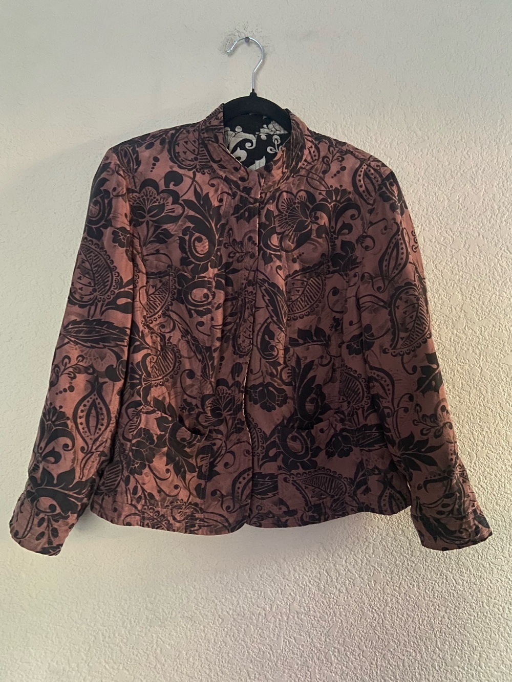 Sigrid Olsen Women's Quilted Jacket 100% Silk Sz 12 Reversible dusty rose black - Picture 2 of 11